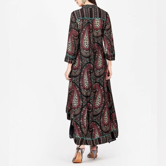 Ritu Kumar Dress Midi Paisley Kurta Viscose Black Green Maroon Size XS Boho - Picture 1 of 12